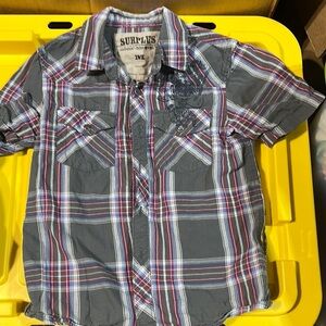 Kids Gray and Red Plaid Button Down Shirt